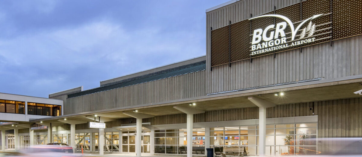 exterior photo of the BGR bangor international airport entrance