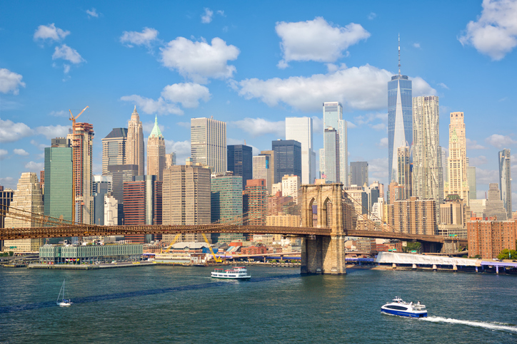New York City skyscrapers and Brooklyn Bridge, United States